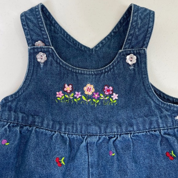Little Wonders Denim Floral Cherry Romper Baby Girl 0-3M Blue Embroidered Bows - Picture 2 of 6